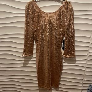 World’s A Stage evening rose gold dress